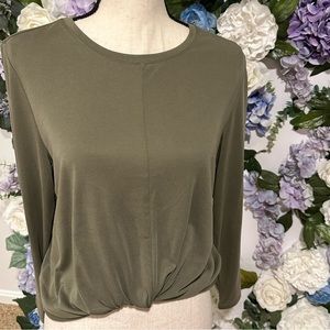 Only Army Green Long Sleeve Ruched Top